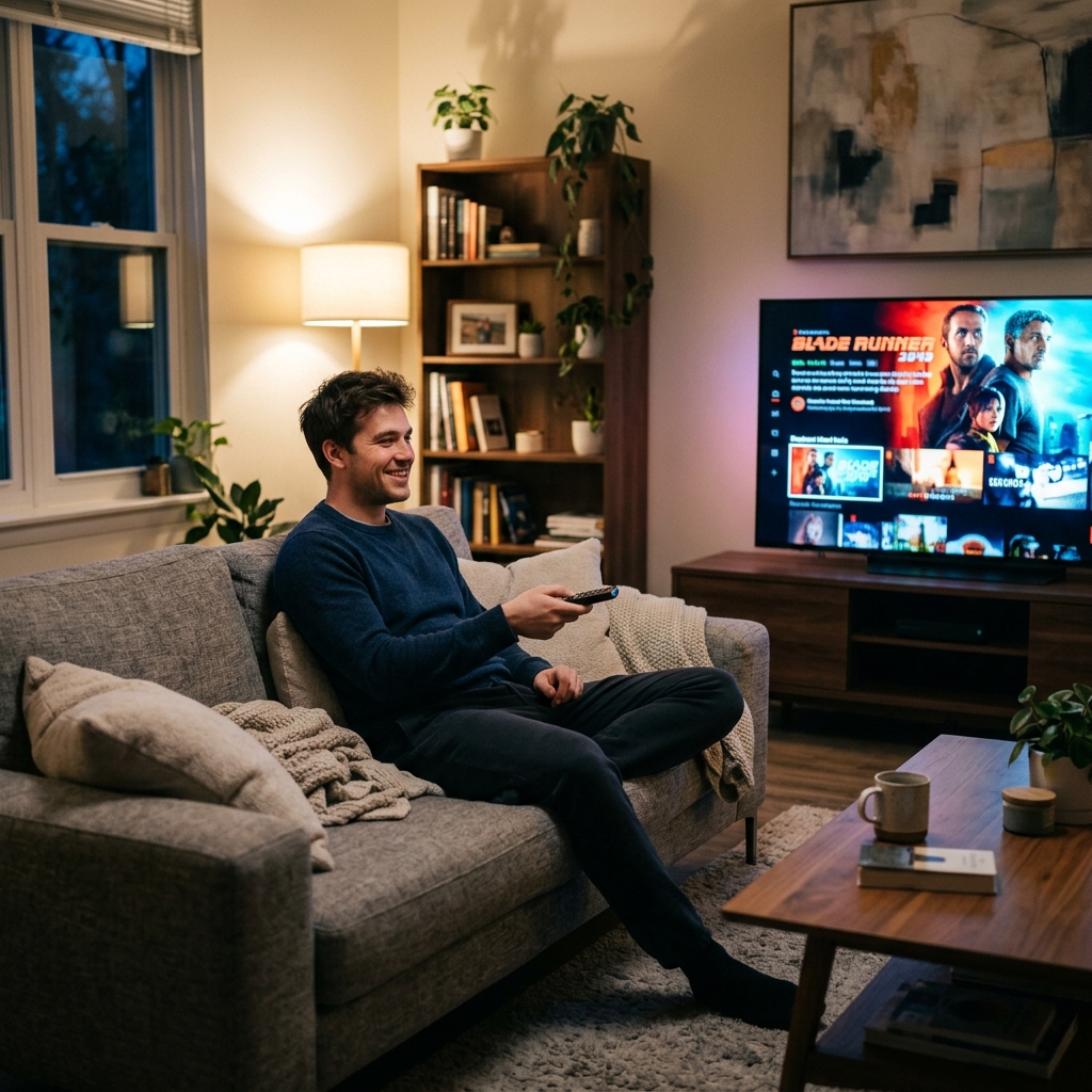 Man choosing Area69IPTV plan on TV